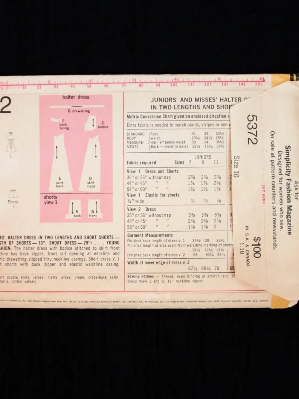 VTG Halter Dress & Short Shorts Simplicity XS Sewing Pattern #5372 CUT B32.5